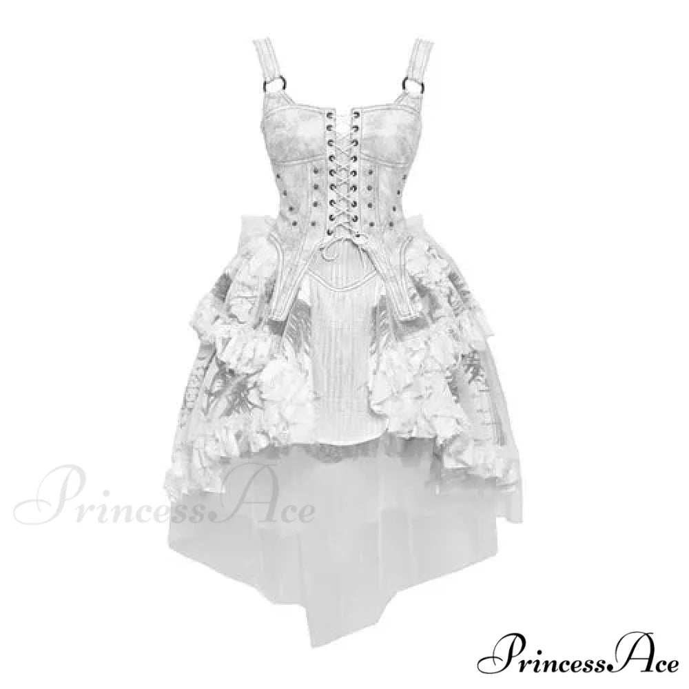 Original Madhouse Vintage Punk Niche Trailing Print Dress Gothic Light Lolita Suspender Dress
