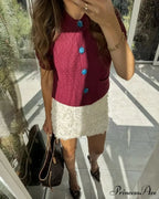 Ornament Button Short Sleeve Circular Neck Cardigan