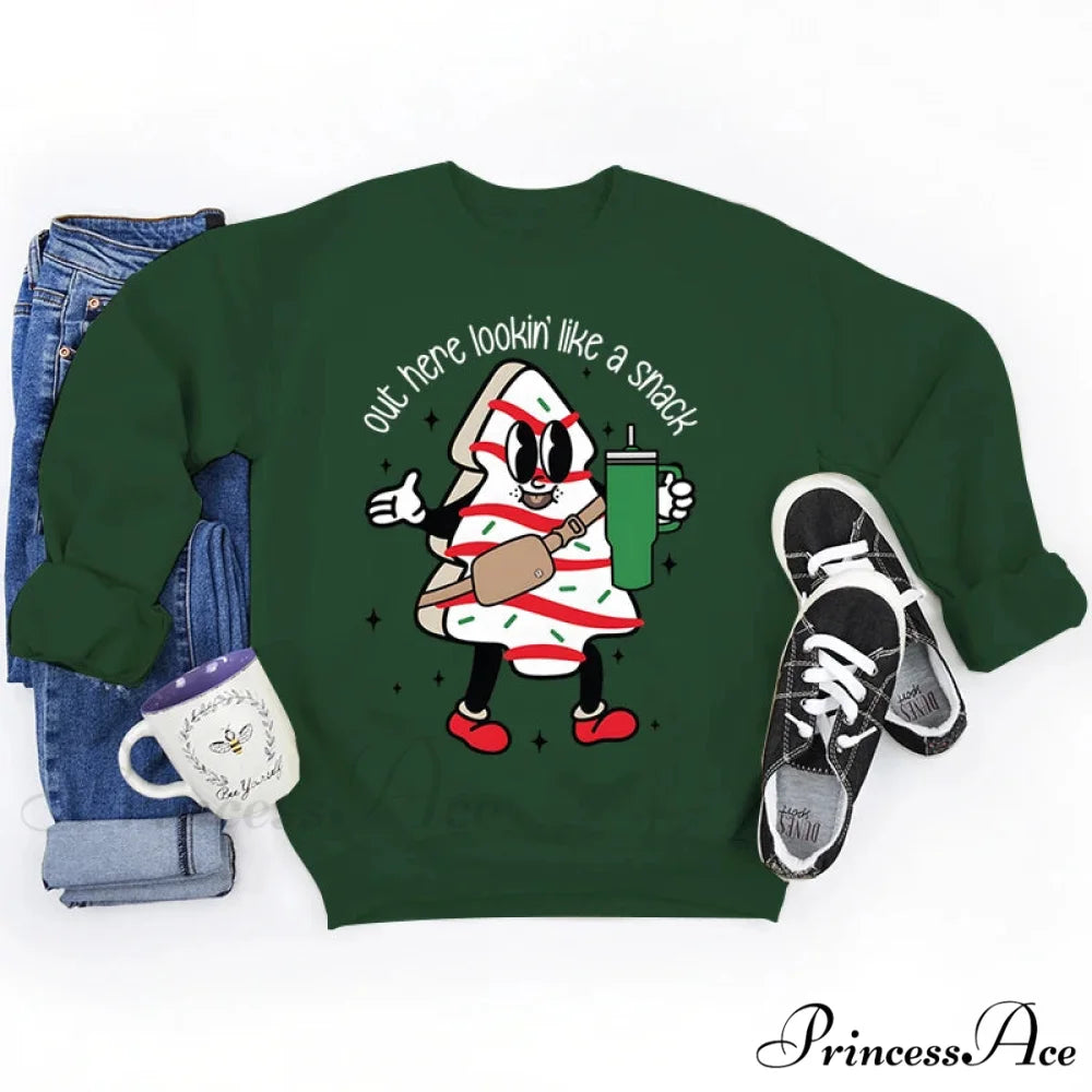 Out Here Lookin' Like A Snack Print Round Neck Casual Long Sleeve Christmas Hoodie