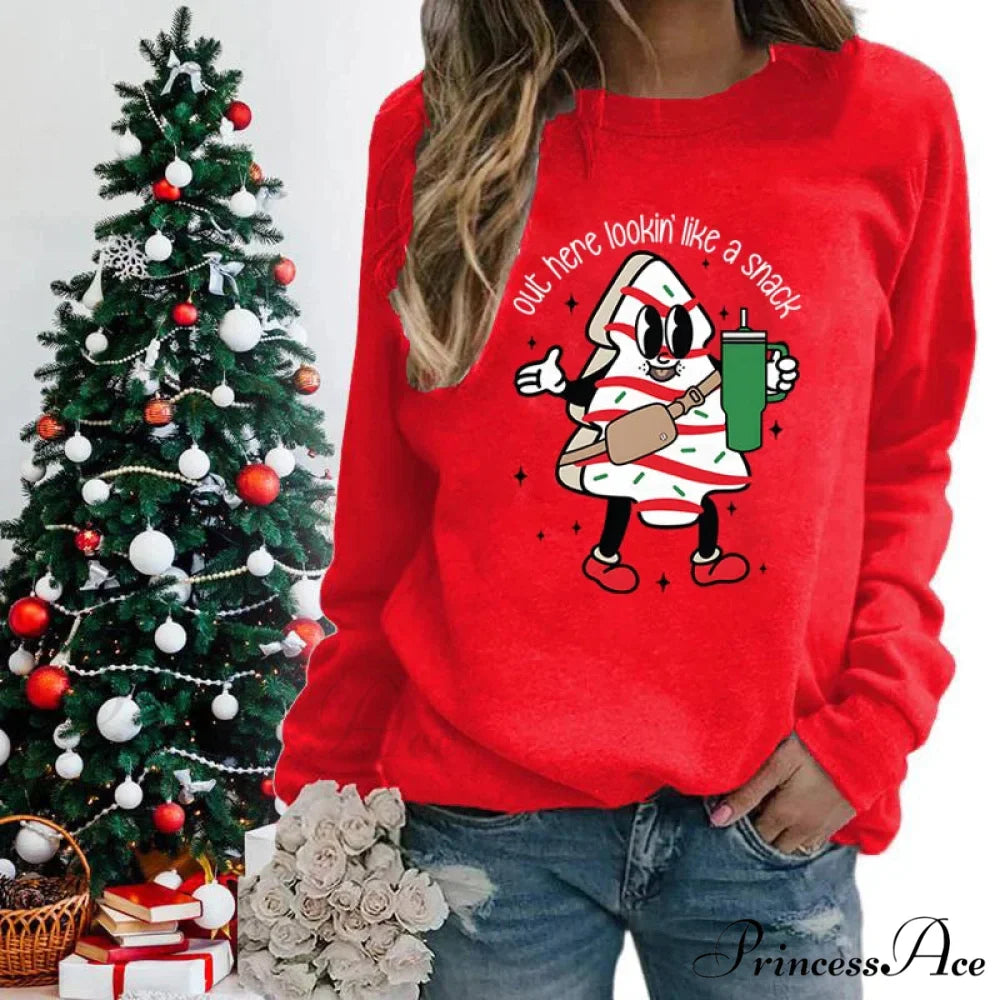 Out Here Lookin' Like A Snack Print Round Neck Casual Long Sleeve Christmas Hoodie