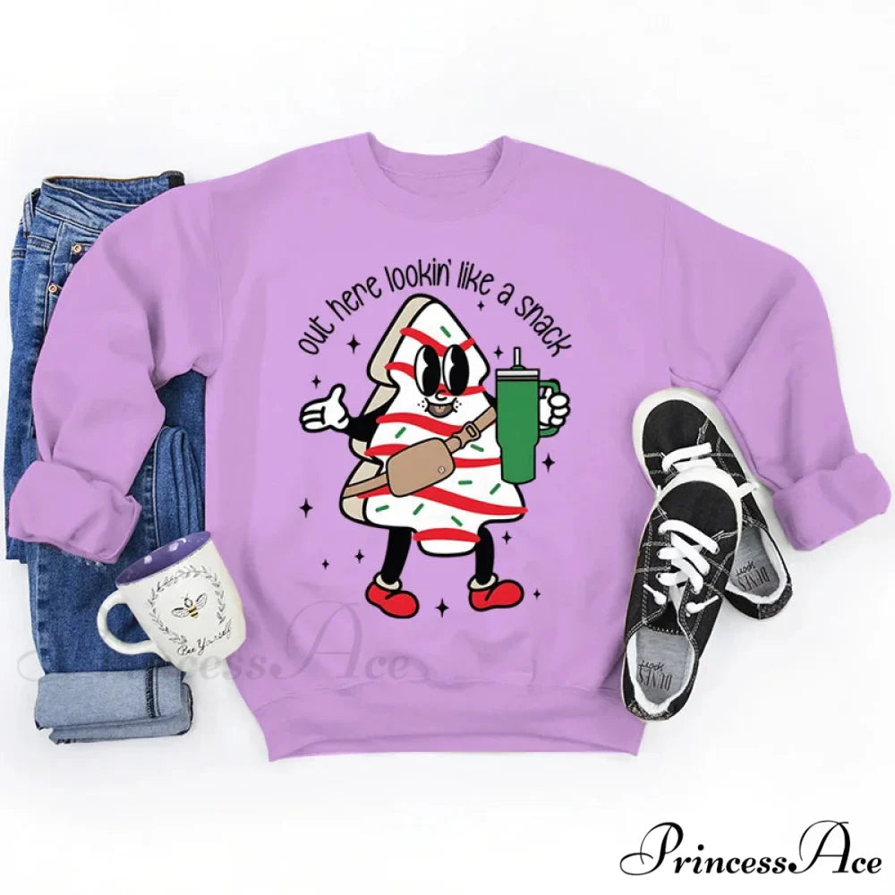 Out Here Lookin' Like A Snack Print Round Neck Casual Long Sleeve Christmas Hoodie
