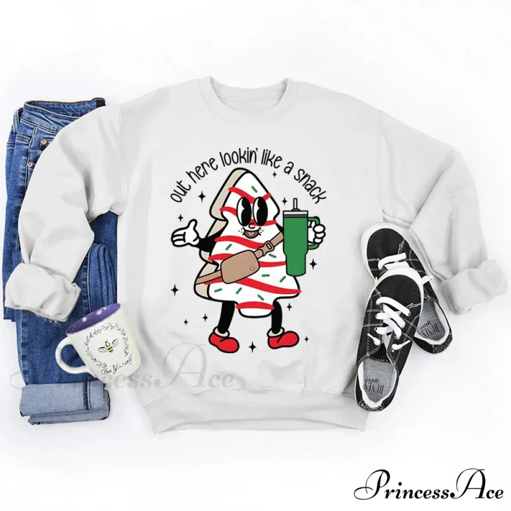 Out Here Lookin' Like A Snack Print Round Neck Casual Long Sleeve Christmas Hoodie