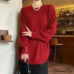 Oversize Thick Red Knitting Warm Casual Lantern Sleeve Christmas Sweater