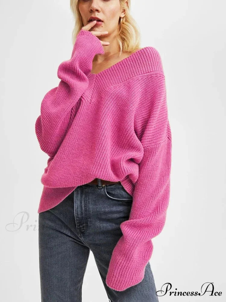 Oversized Loose Long Sleeve Solid Green Fashion Knitted Christmas Sweater