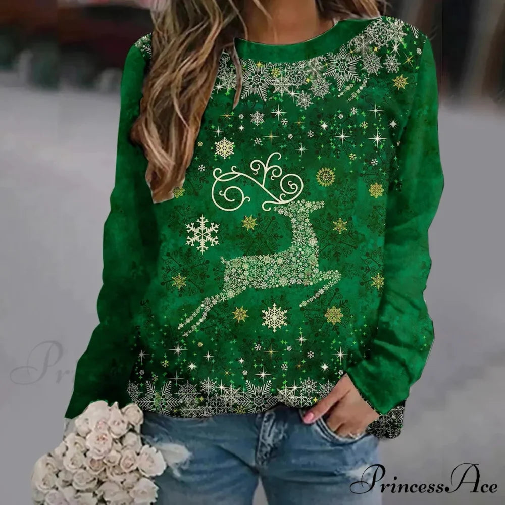 Oversized Print Crew Neck Soft Long Sleeve Casual Loose Y2K Winter Christmas Hoodie