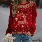 Oversized Print Crew Neck Soft Long Sleeve Casual Loose Y2K Winter Christmas Hoodie