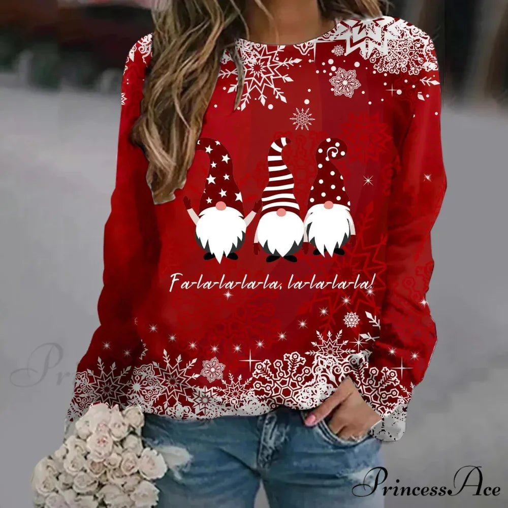 Oversized Print Crew Neck Soft Long Sleeve Casual Loose Y2K Winter Christmas Hoodie