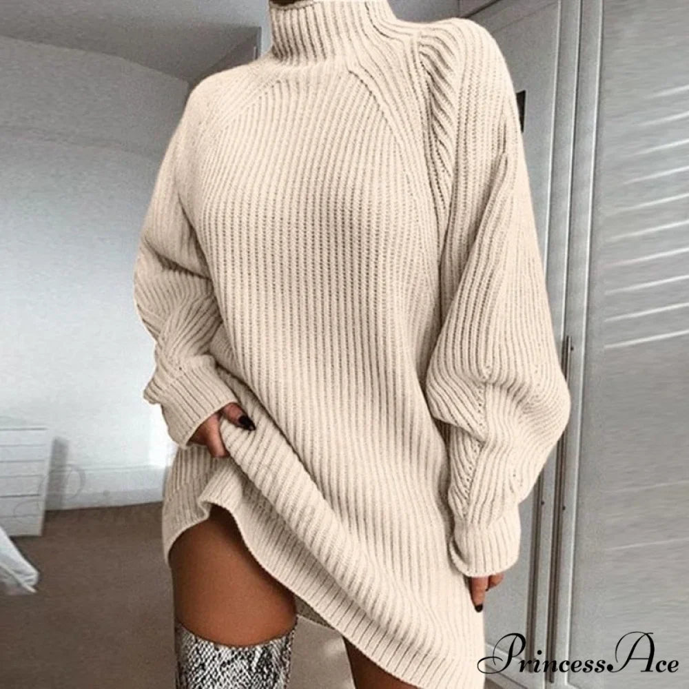 Oversized Solid Long Sleeve Elegant Mini Sweater Dress