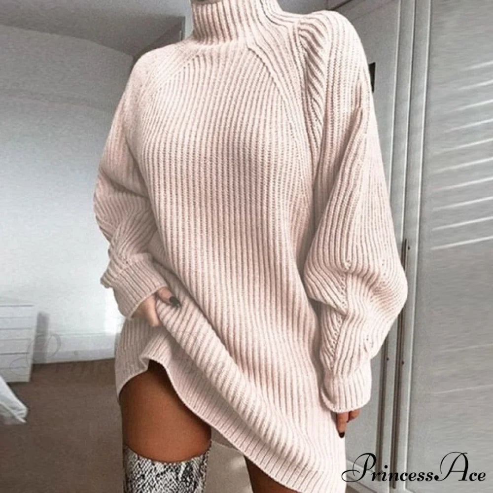 Oversized Solid Long Sleeve Elegant Mini Sweater Dress