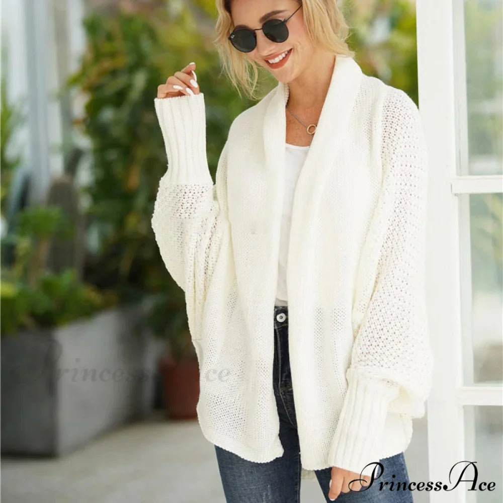 Oversized Sweater Knitted Patchwork Batwing Sleeves Cardigan