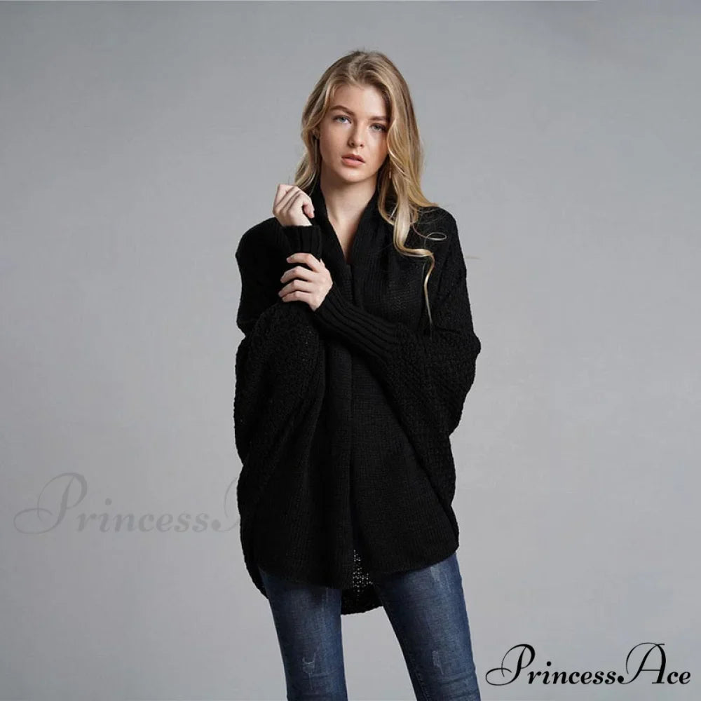 Oversized Sweater Knitted Patchwork Batwing Sleeves Cardigan