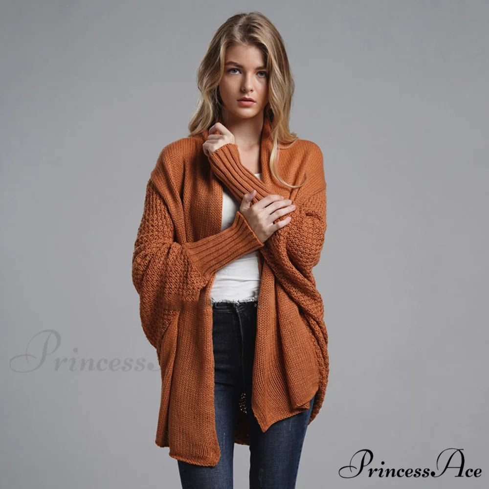 Oversized Sweater Knitted Patchwork Batwing Sleeves Cardigan