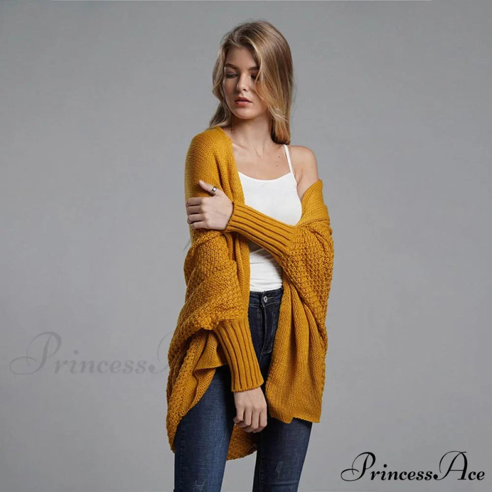 Oversized Sweater Knitted Patchwork Batwing Sleeves Cardigan