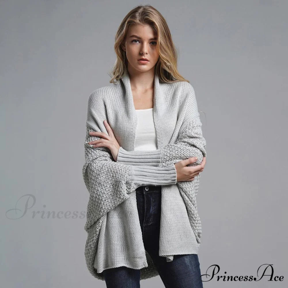 Oversized Sweater Knitted Patchwork Batwing Sleeves Cardigan