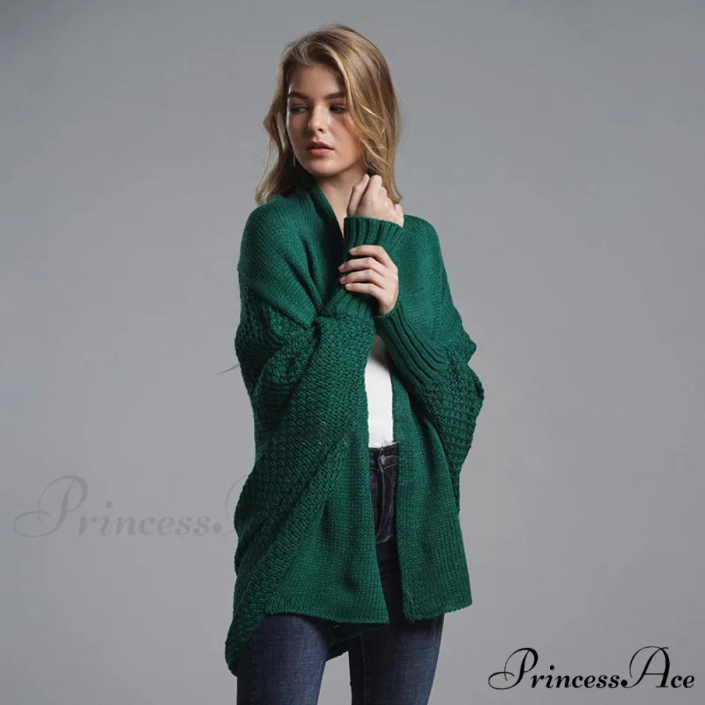 Oversized Sweater Knitted Patchwork Batwing Sleeves Cardigan