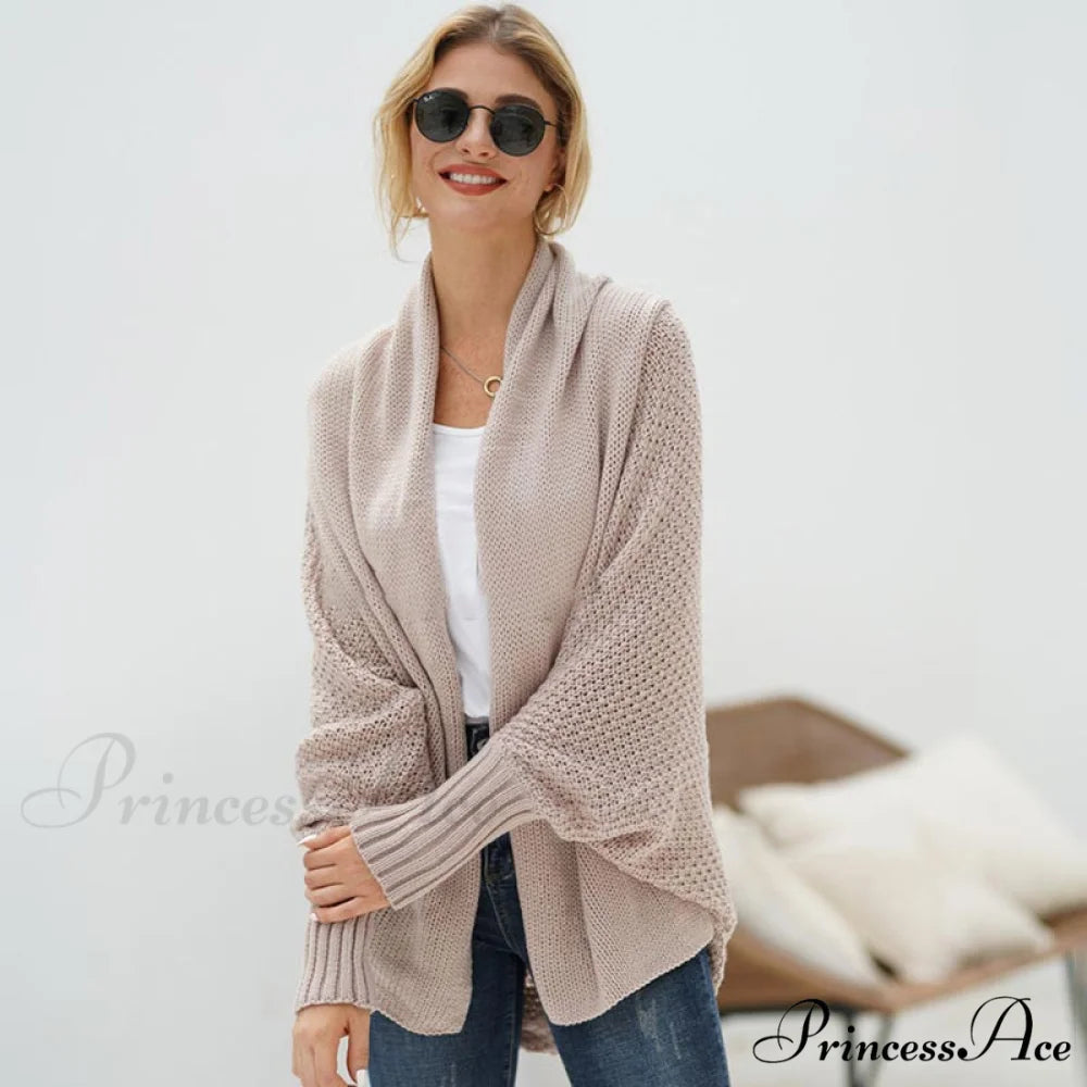 Oversized Sweater Knitted Patchwork Batwing Sleeves Cardigan