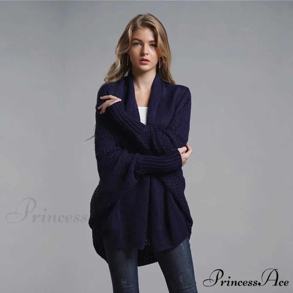 Oversized Sweater Knitted Patchwork Batwing Sleeves Cardigan