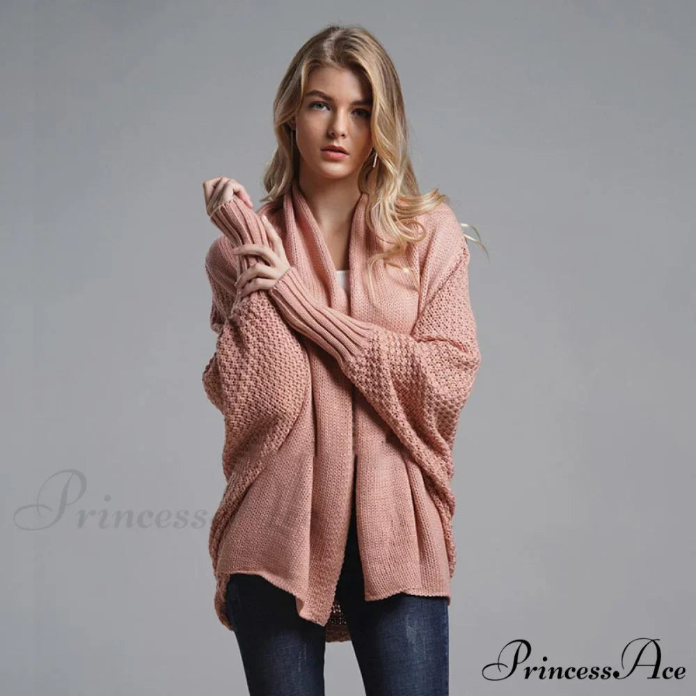 Oversized Sweater Knitted Patchwork Batwing Sleeves Cardigan