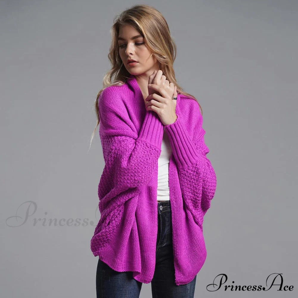 Oversized Sweater Knitted Patchwork Batwing Sleeves Cardigan