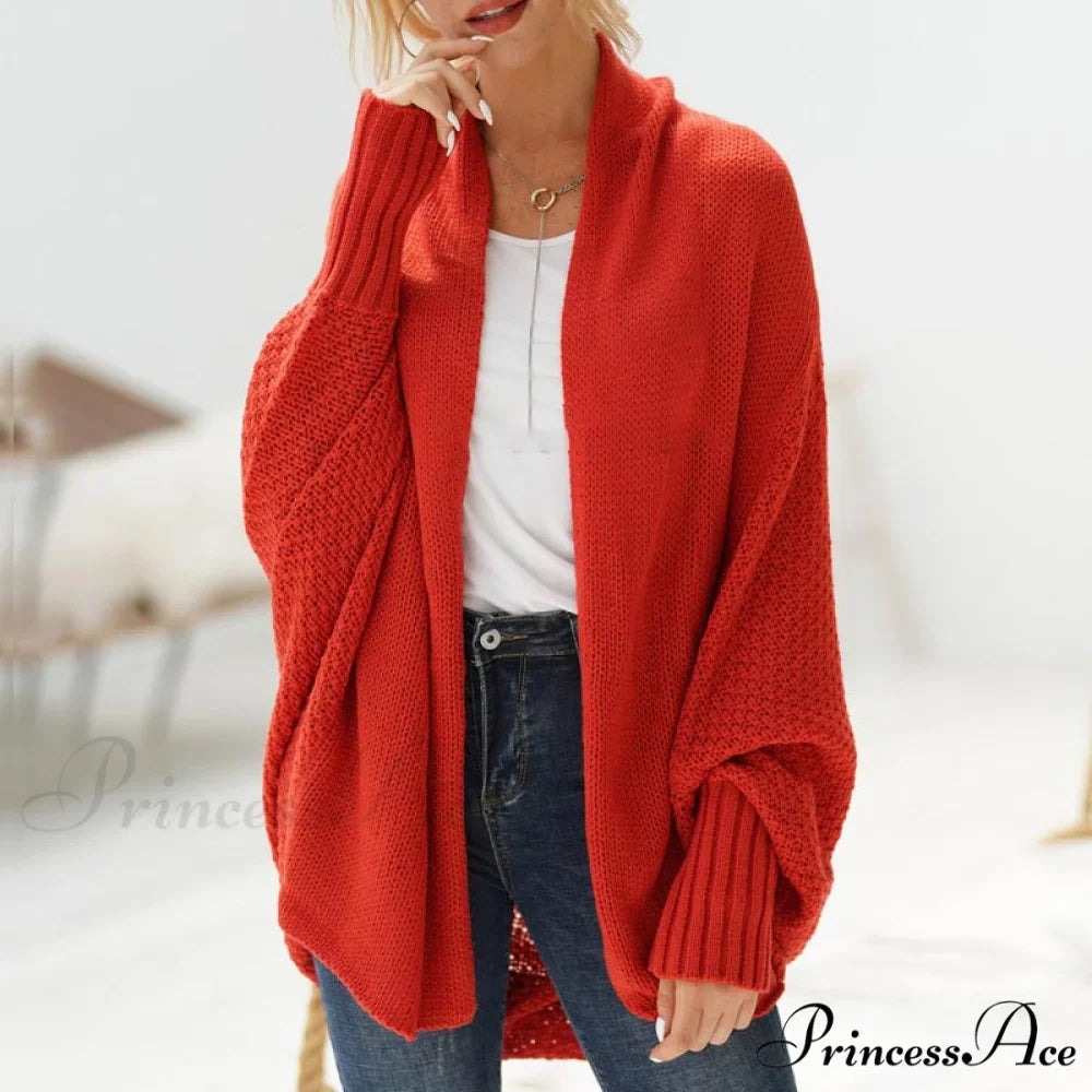 Oversized Sweater Knitted Patchwork Batwing Sleeves Cardigan