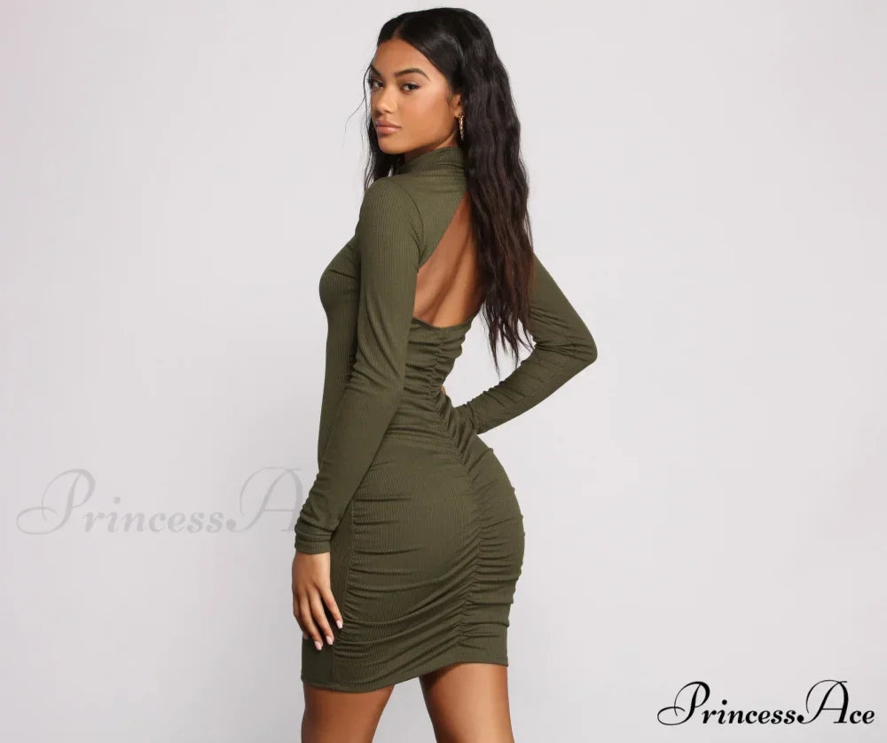 Own Knit Stylish Ruched Mini Dress