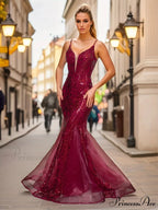 Padded V-Neck Sequin Party Dress