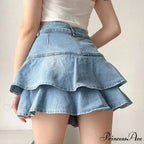 Pale Blue Frilled Denim Skirt