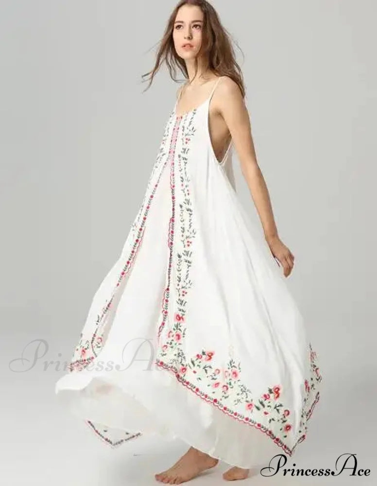 Pale Floral Stitched Full-Length Dress
