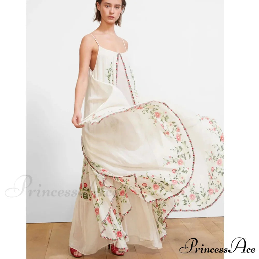 Pale Floral Stitched Full-Length Dress