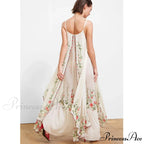 Pale Floral Stitched Full-Length Dress