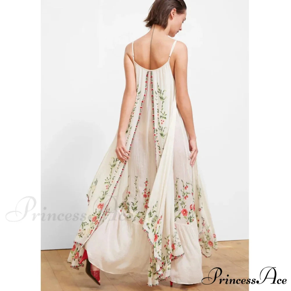 Pale Floral Stitched Full-Length Dress