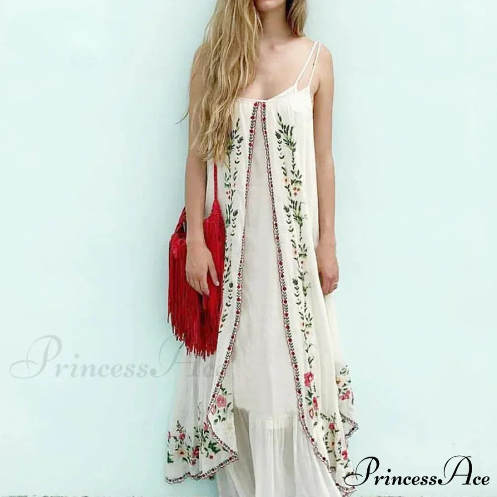 Pale Floral Stitched Full-Length Dress