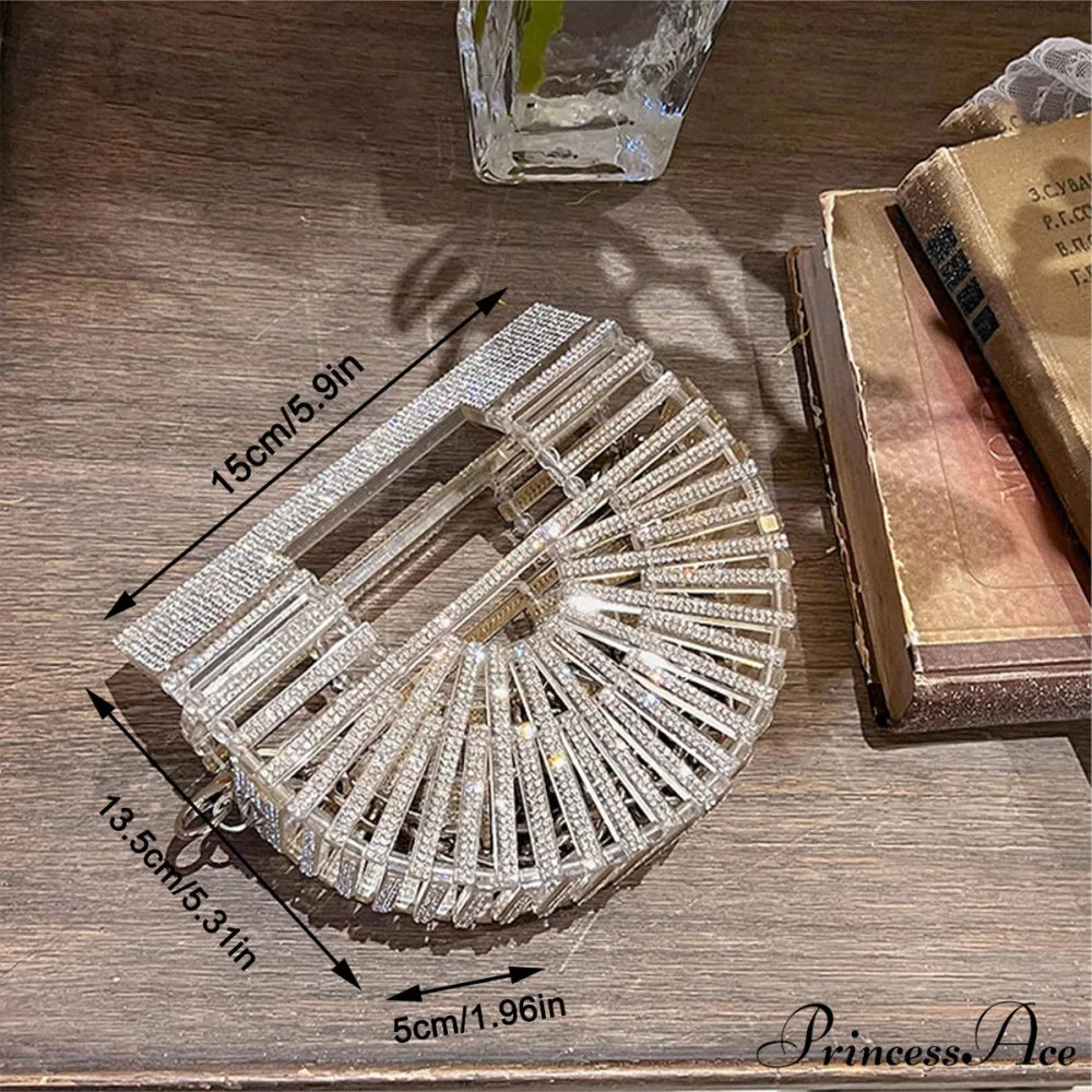 Partial Lunar Rhinestone Sparkle Basket Clutch Bag for Women