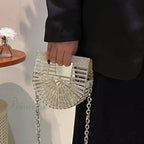 Partial Lunar Rhinestone Sparkle Basket Clutch Bag for Women