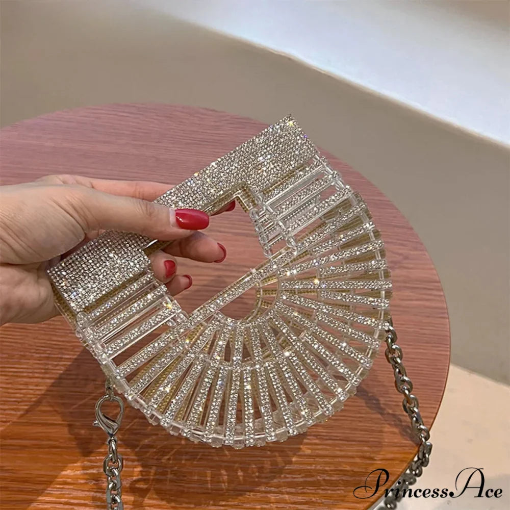 Partial Lunar Rhinestone Sparkle Basket Clutch Bag for Women