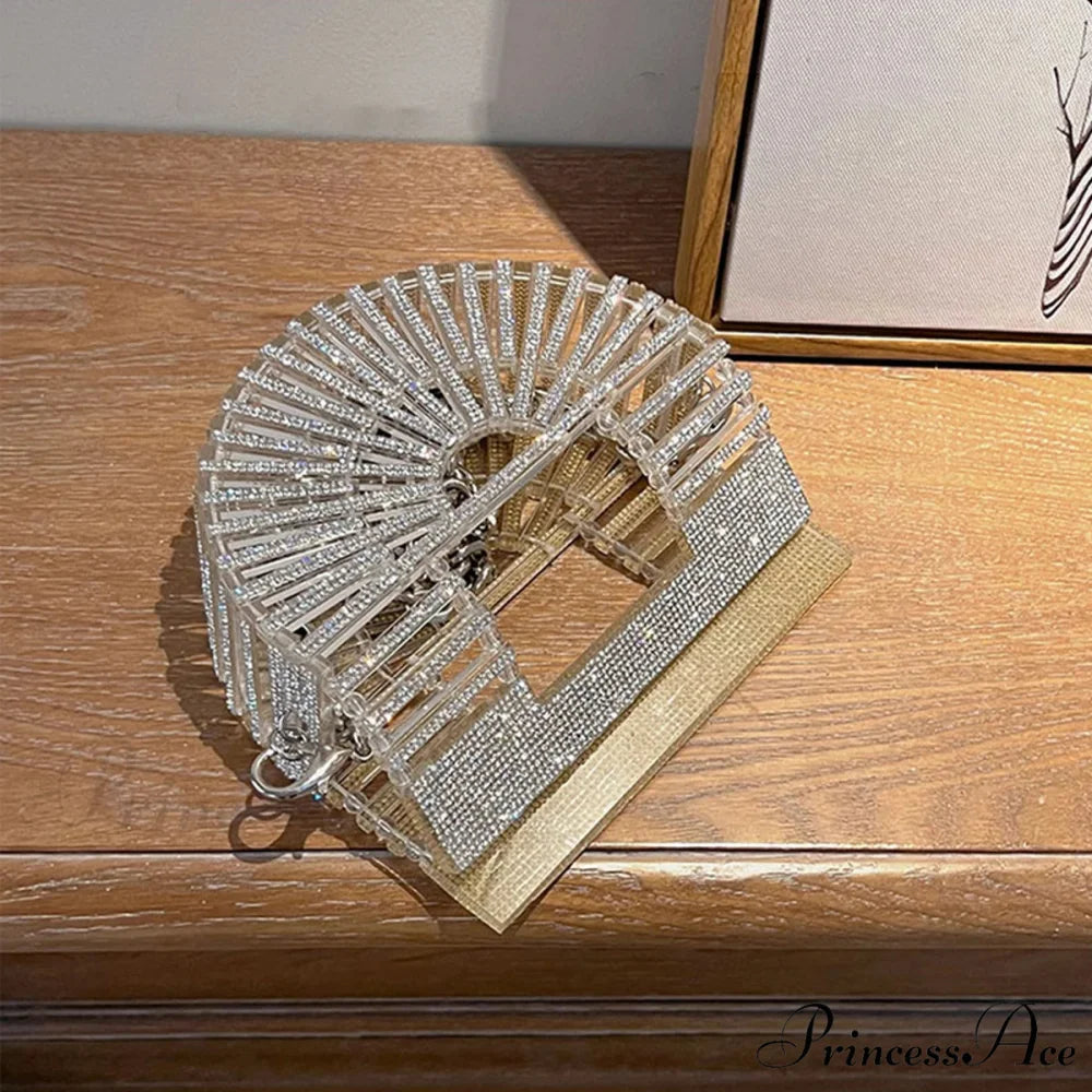 Partial Lunar Rhinestone Sparkle Basket Clutch Bag for Women