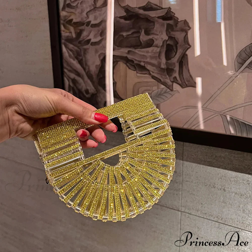 Partial Lunar Rhinestone Sparkle Basket Clutch Bag for Women