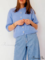 Partial Sleeve Round Neck Button-Up Knitted Cardigan