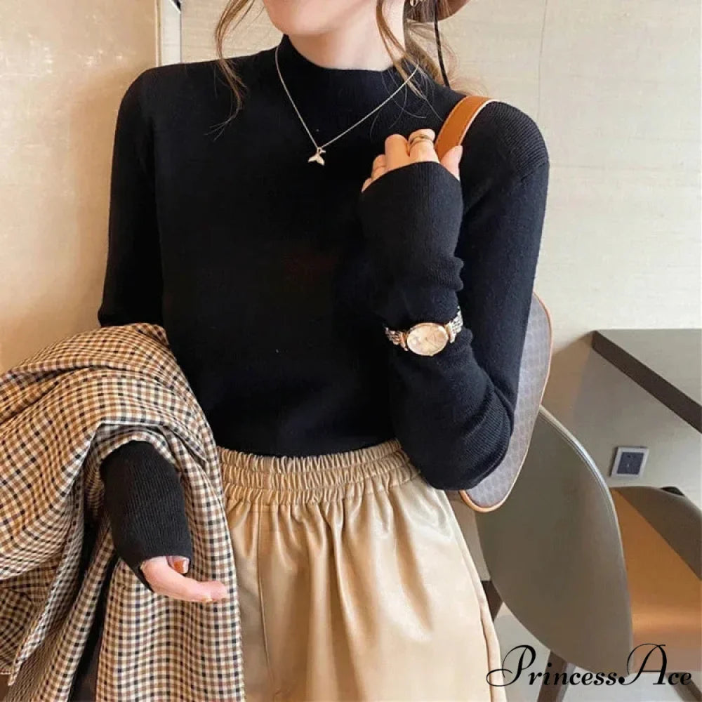 Partial Tall Collar Knitted 2000s Sweater