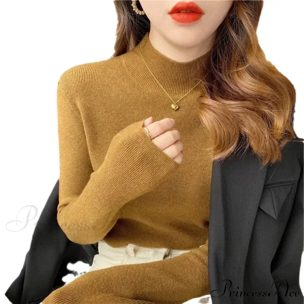 Partial Tall Collar Knitted 2000s Sweater