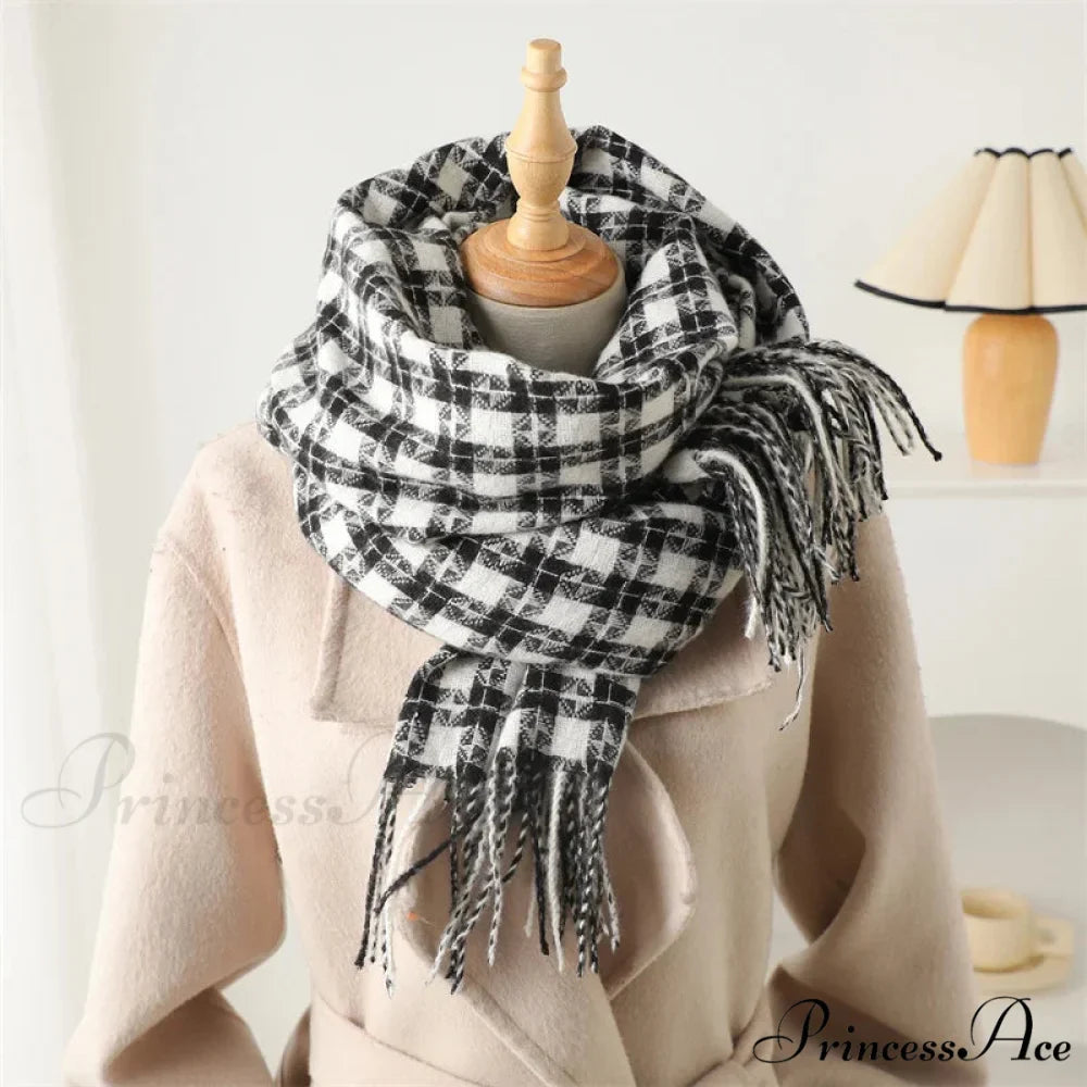Pashmina Tassel Plaid Cashmere-Like Warm Shawl Scarf