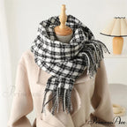 Pashmina Tassel Plaid Cashmere-Like Warm Shawl Scarf