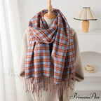 Pashmina Tassel Plaid Cashmere-Like Warm Shawl Scarf
