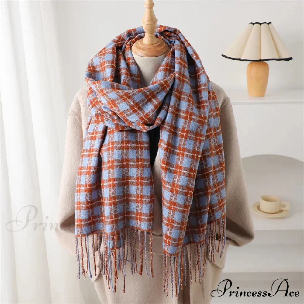 Pashmina Tassel Plaid Cashmere-Like Warm Shawl Scarf