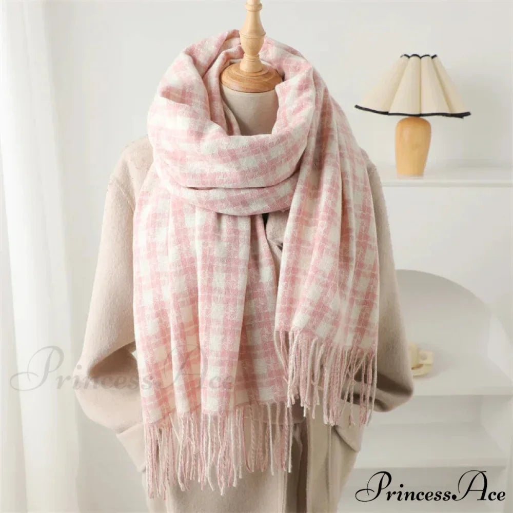 Pashmina Tassel Plaid Cashmere-Like Warm Shawl Scarf