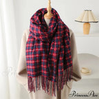 Pashmina Tassel Plaid Cashmere-Like Warm Shawl Scarf