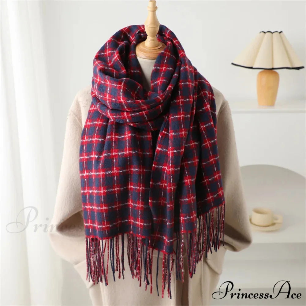 Pashmina Tassel Plaid Cashmere-Like Warm Shawl Scarf