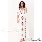 Passionate Floral Stitching Ivory Cotton Boho Dress