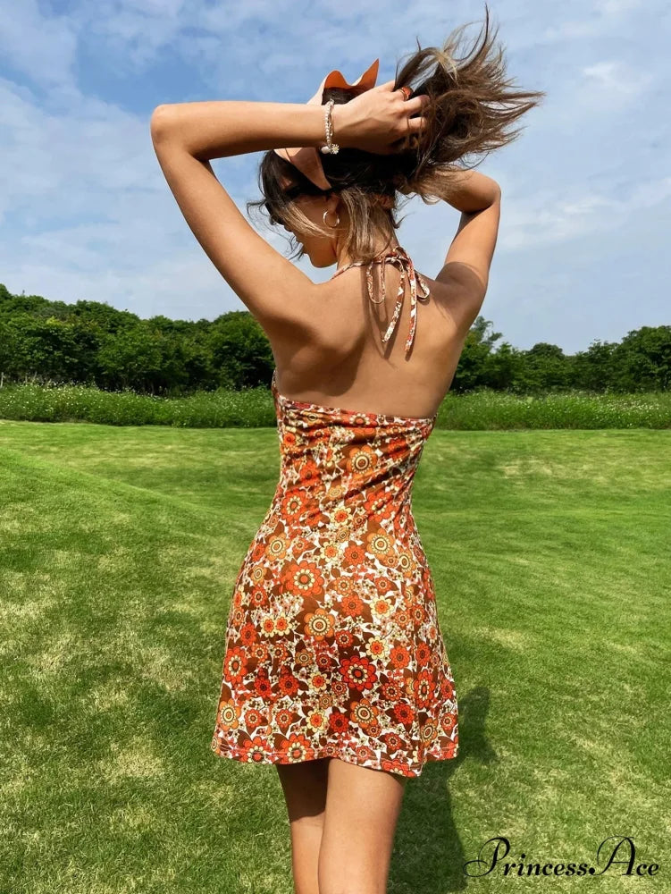 Passionate Halter Patterned Blossom Vacation Dress