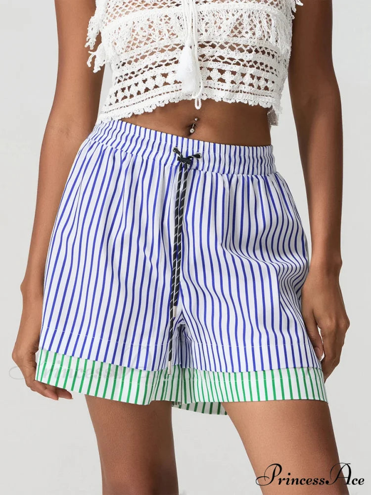 Patchwork Cinched Wide Leg Short